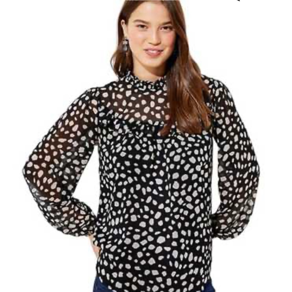 LOFT Black and White Patterned Blouse